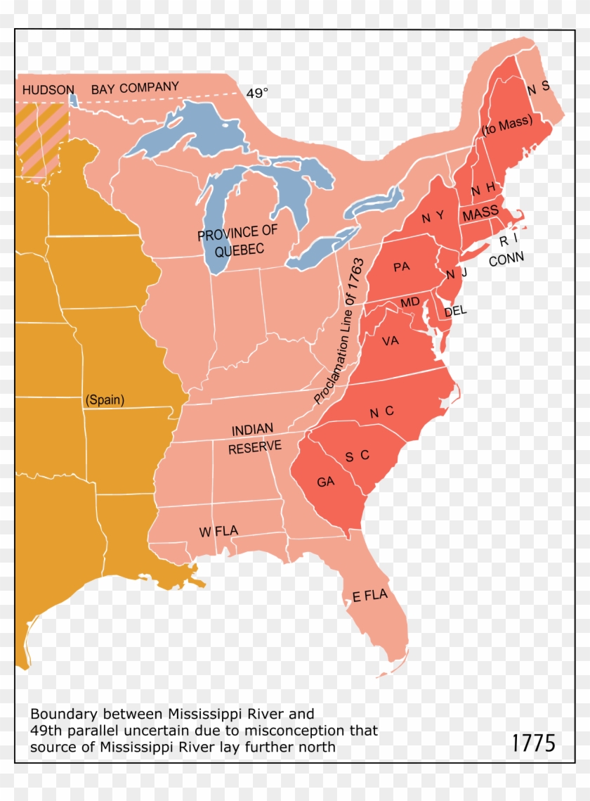 Map Of The 13 Original Colonies Along The Usa East - Line Of Proclamation Clipart #332749