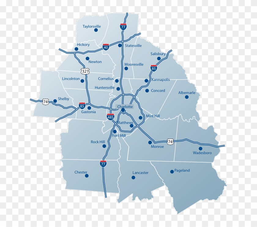Charlotte Usa Highway Map - Charlotte Map Png Clipart