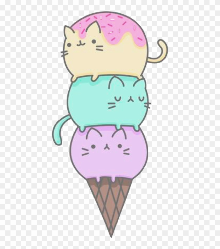 Pusheen Kawaii Cute Freetoedit - Ice Cream Cat Drawing Clipart #335144