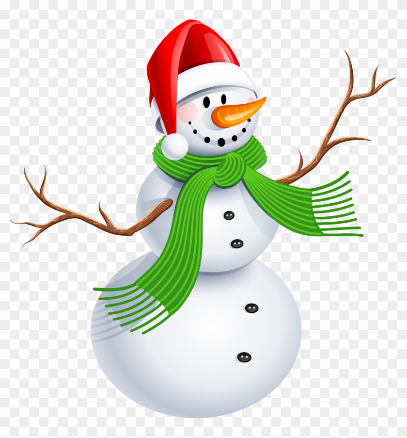 Snowman With Green Scarf Png Clipart Picture - Christmas Snowman Clipart Png Transparent Png #338894