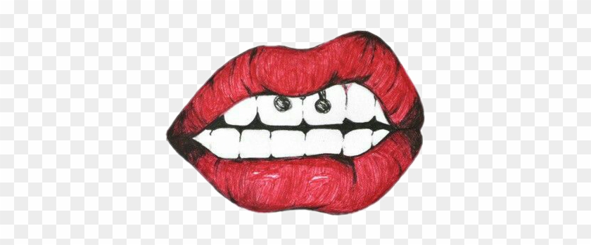 #lips#pearcing #lipstick #tumblr #cool #red #png #edit - Drawings Of Lips With Piercings Clipart