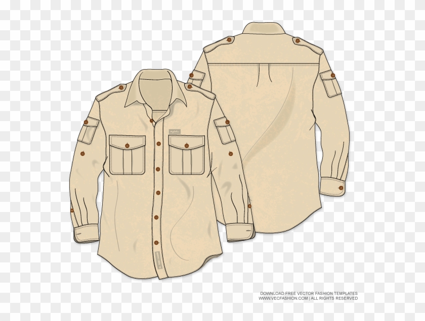 Men Bush Shirt Or Safari Shirt Vector Template With - Tactical Shirt Vector Clipart #3303460