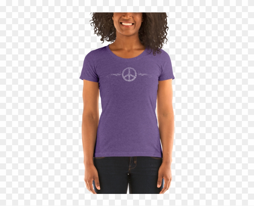 Ladies' Short Sleeve Tee Shirt With Peace Scroll Imprint - T-shirt Clipart #3304050