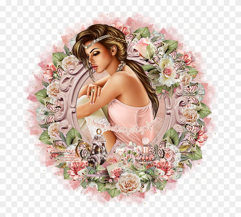 Angel Girl With Sleeping Kitten - Garden Roses Clipart