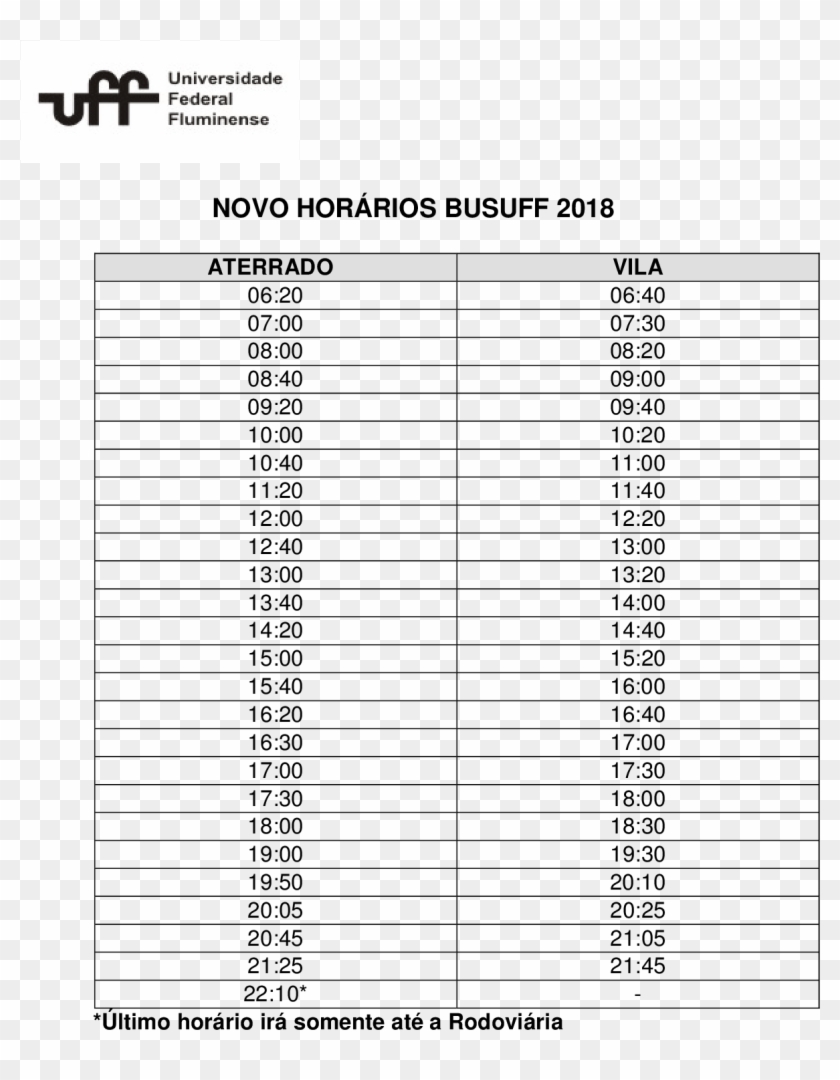 Horários Busuff 2018 - Federal Fluminense University Clipart