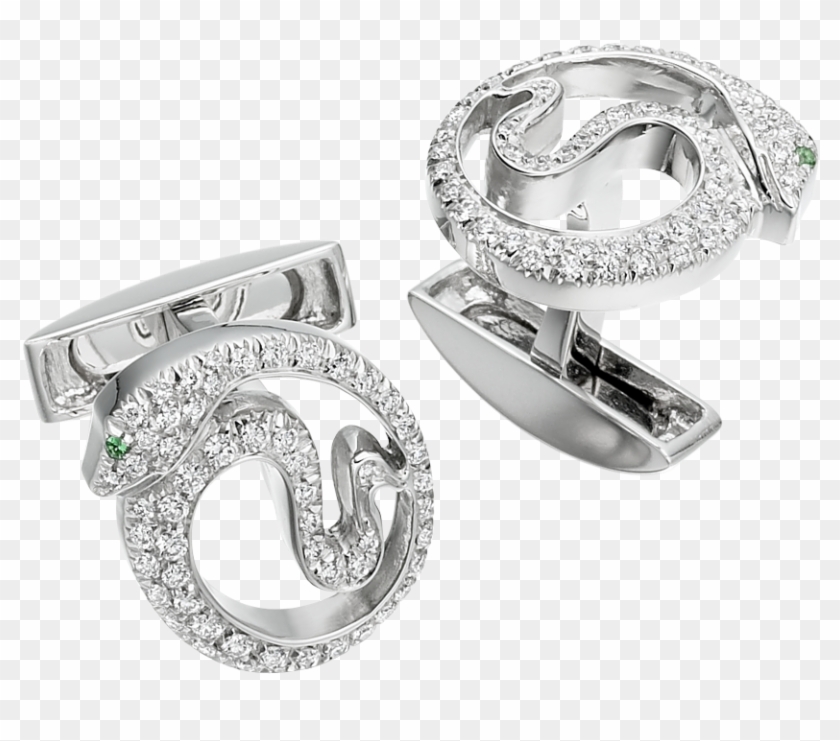 Serpent Shaped White Gold Cufflinks, Set With Of Diamonds - Platinum Clipart