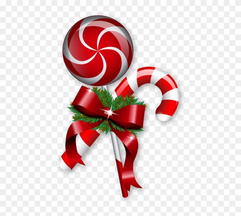 Christmas Lollipop And Sugar Cane With A Red Bow On - Christmas Lollipop Clipart - Png Download #3310403