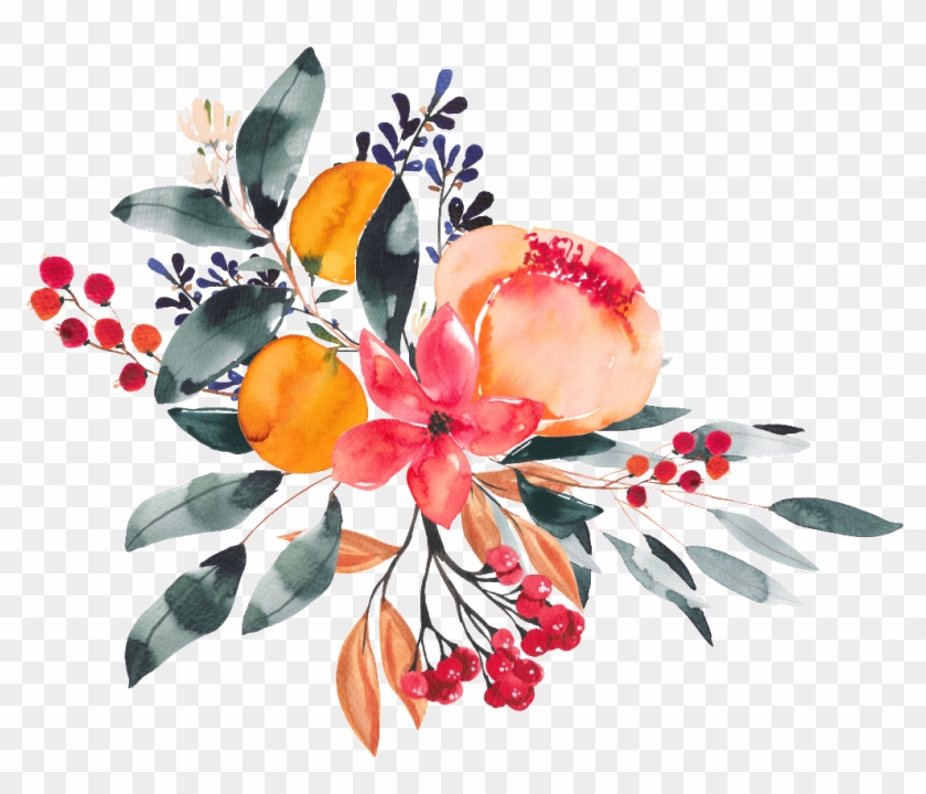 Colorful Hand Drawn Flowers Leaves Bouquet Watercolor Clipart