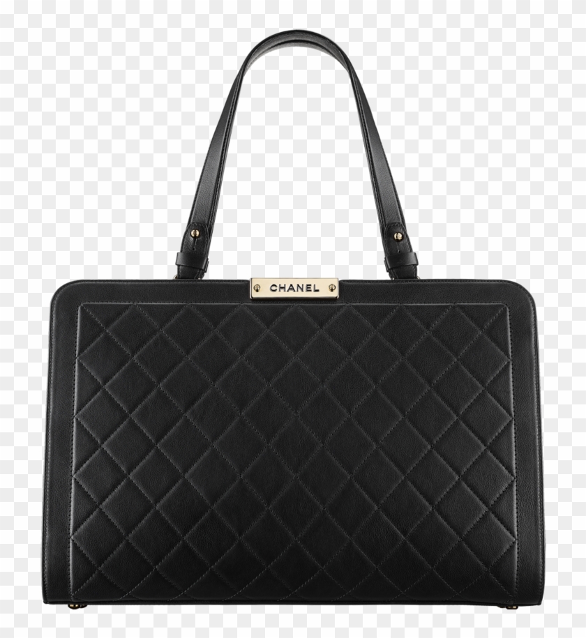 Large Shopping Bag, Calfskin & Gold Tone Metal Black - Tote Bag Clipart