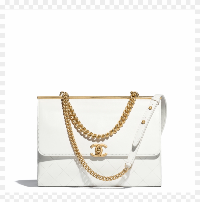 Flap Bag, Lambskin & Gold Tone Metal White - White Chanel Bag Png Clipart