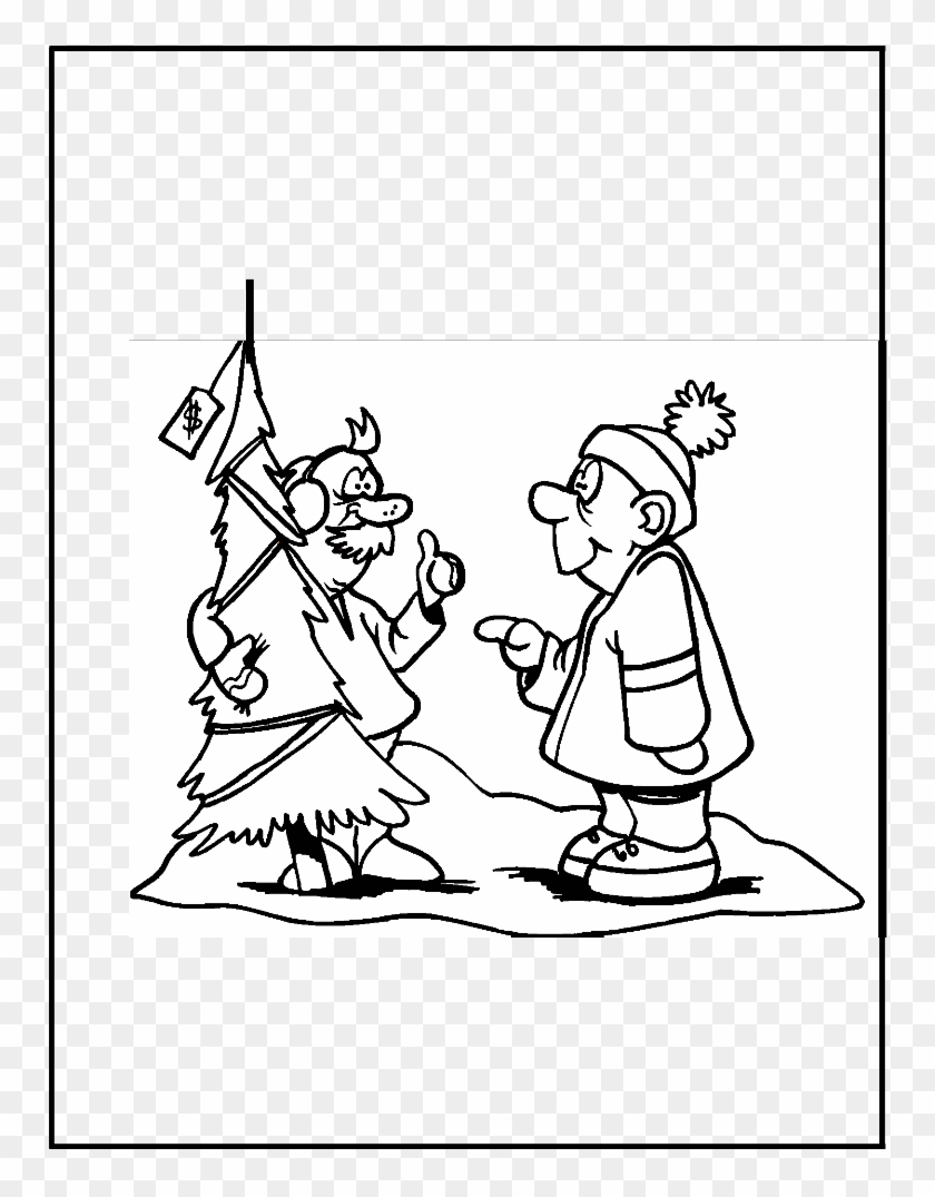 Hombre Comprando Arbol De Navidad Para Colorear Y Recortar - Cartoon Clipart