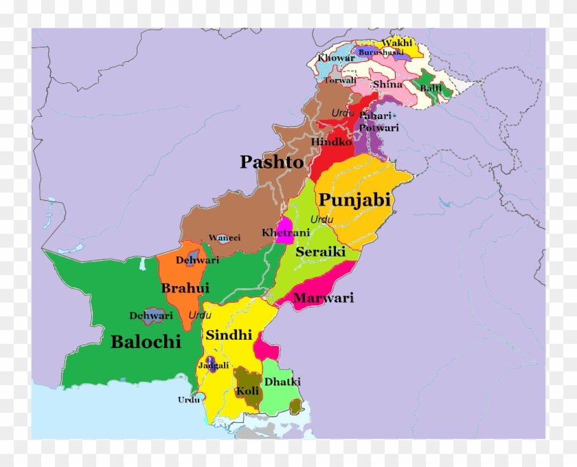 Punjabi, Saraiki, Pashtu, Sindhi,hindko, Balochi And - Language Map Of Pakistan Clipart #3320174
