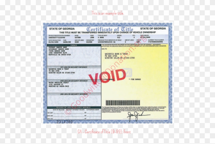 Actual Title Designs May Vary Slightly From The Images - Georgia Car Title Clipart