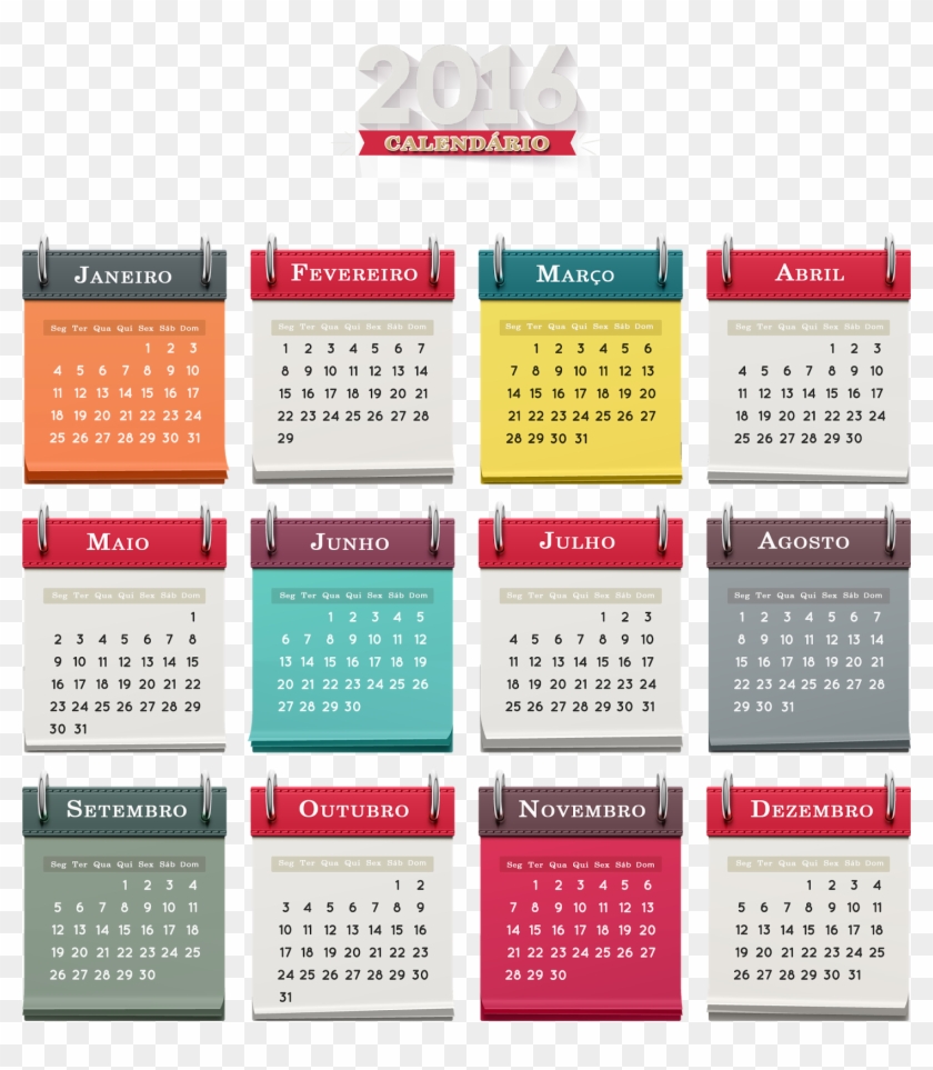 Grid Calendário 2016 Png Psd Pdf Jpg Bloquinho Colorido - Bloquinho De Calendario 2018 Clipart