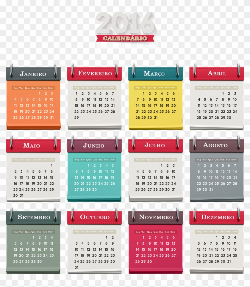 Grid Calendário 2016 Png Psd Pdf Jpg Bloquinho Colorido - Bloquinho De Calendario 2018 Clipart #3321634