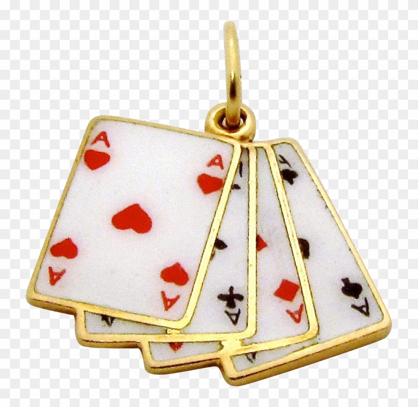 Vintage 14k Gold Lucky *four Aces* Enameled Poker Hand - Locket Clipart