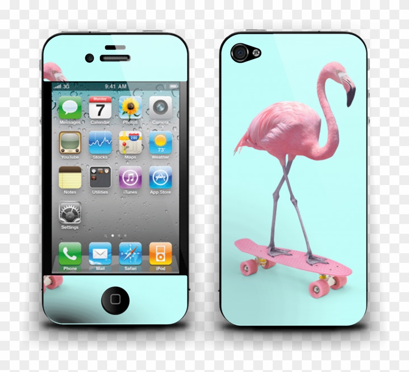 Skateboarding Flamingo Skin Iphone 4/4s - Skate Flamingo Clipart