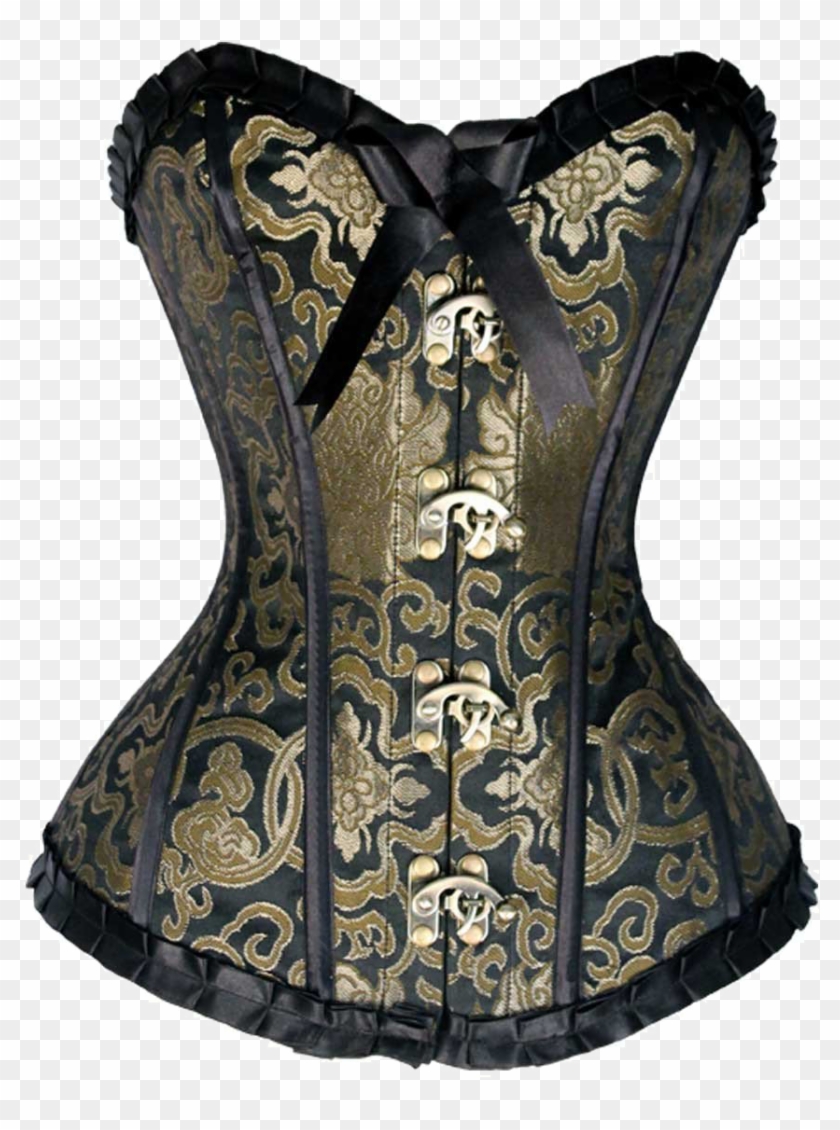 Vc1404 Ladies Brocade Corset Black With Purple And - Corset Gold Clipart #3324258