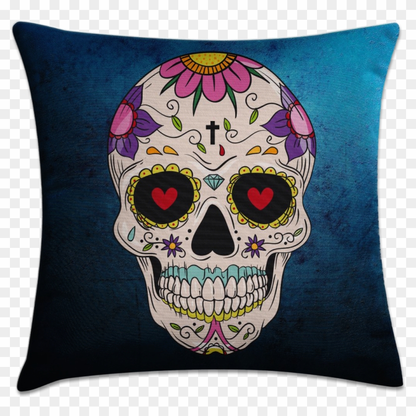Capa De Almofada Caveira Mexicana Azul - Cartoon Mexican Skull Day Of The Dead Clipart #3325486