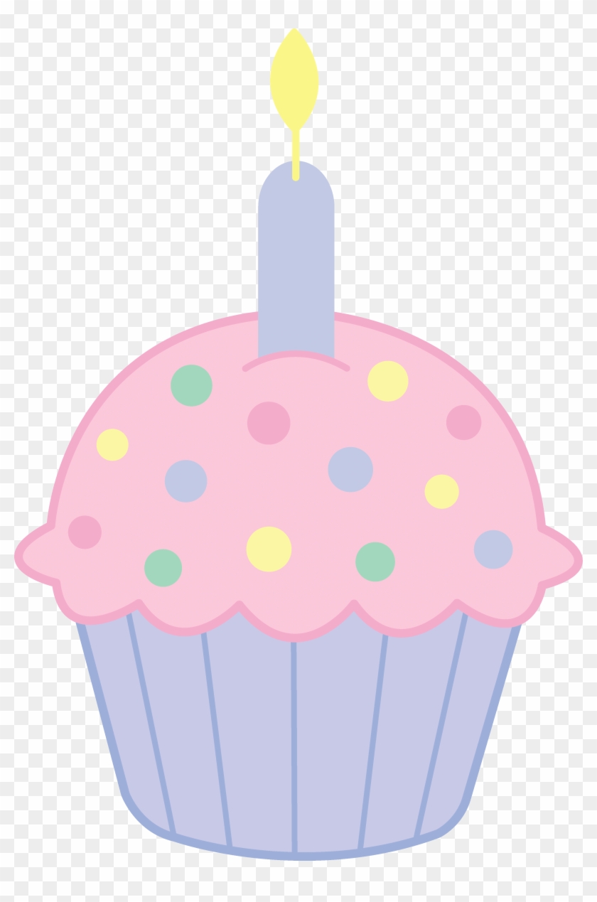 Valentine Element Png Cute Cupcakes Drawings - Cartoon Cupcakes With Candle Clipart