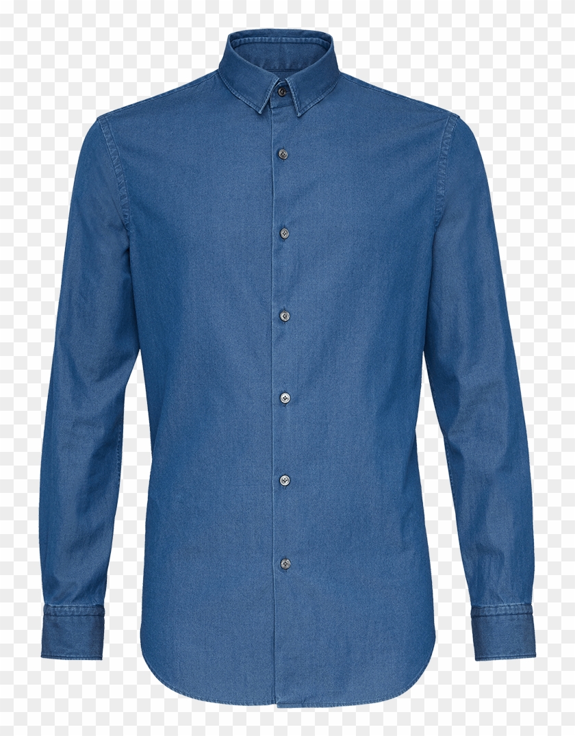 Hidden Button Down Denim Shirt - Button Clipart