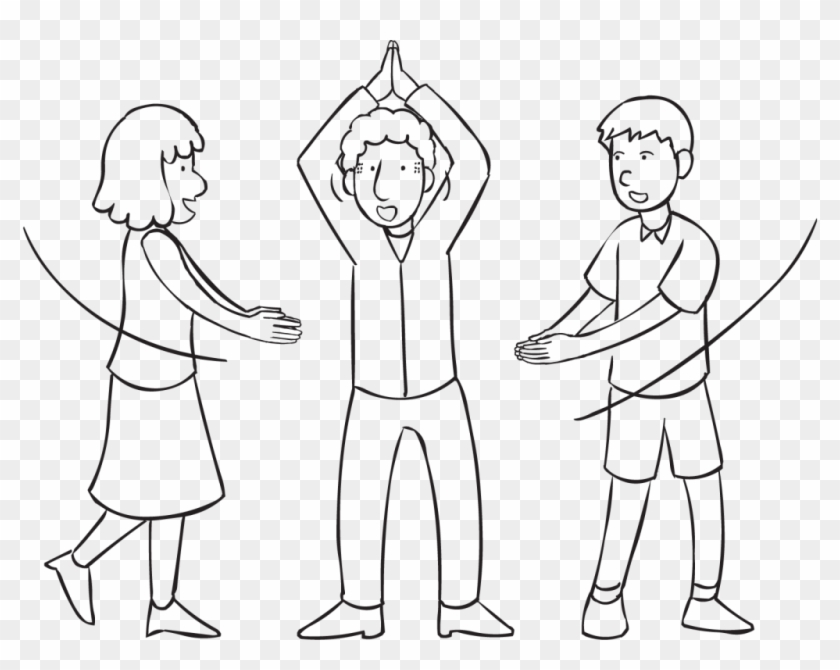 Back Three People Playing Fun Circle Game Called Wah - Line Art Clipart
