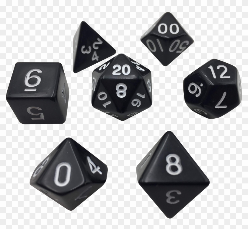 Black With White Numbers Set Of 7 Polyhedral Rpg Dice - Transparent Dice Set Png Clipart