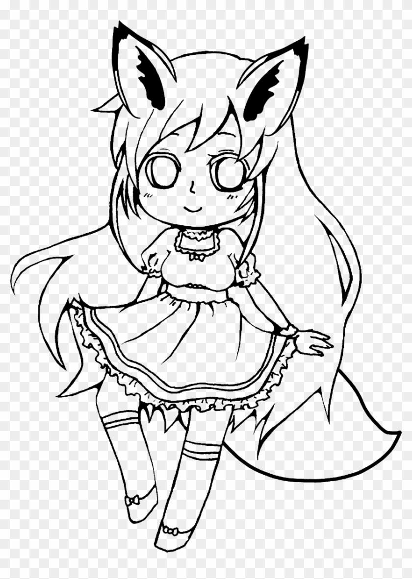 #girl #fox #outline #draw #line #art #freetoedit #anime - Anime Chibi Girl Lineart Clipart