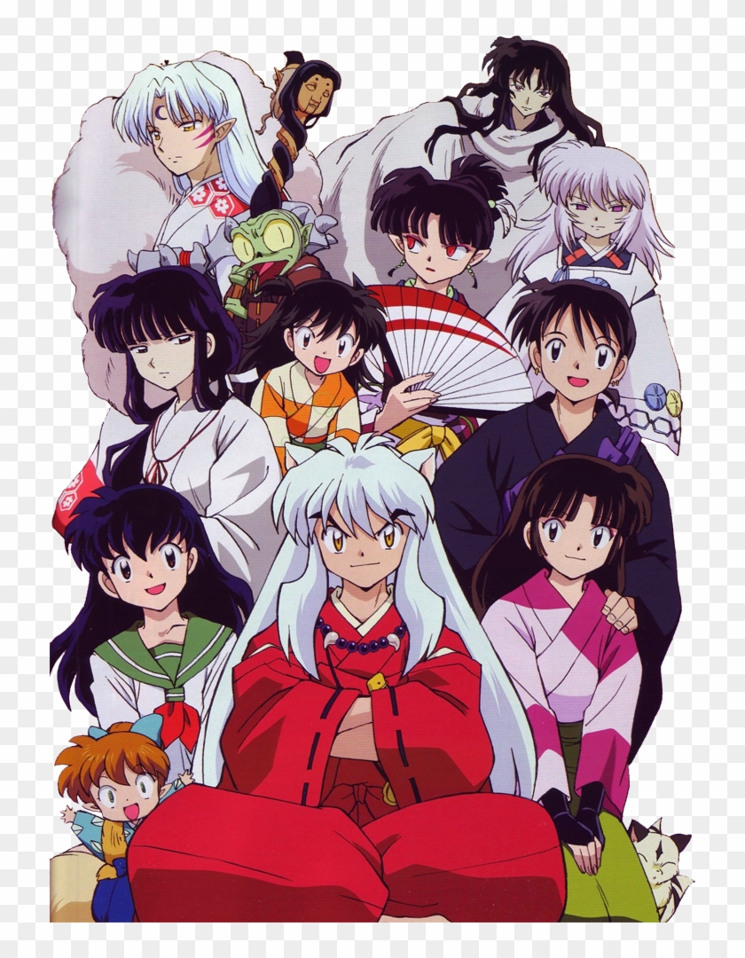 Inuyasha, Kagome, Shippo, Sango, Miroku, Kirara, Kikyo, - Inuyasha Wall Scroll Clipart