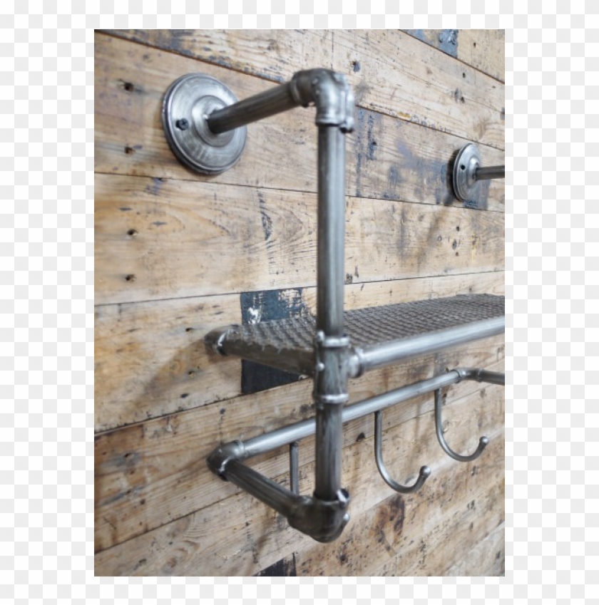 Vintage Industrial Pipe Style Metal Wall Shelf Unit - C-clamp Clipart #3356303