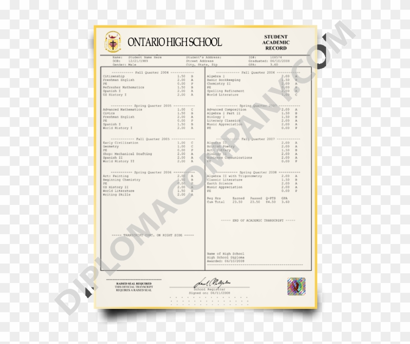 Fake Canada High School Transcripts, Fake High School - Us High School Certificate Clipart