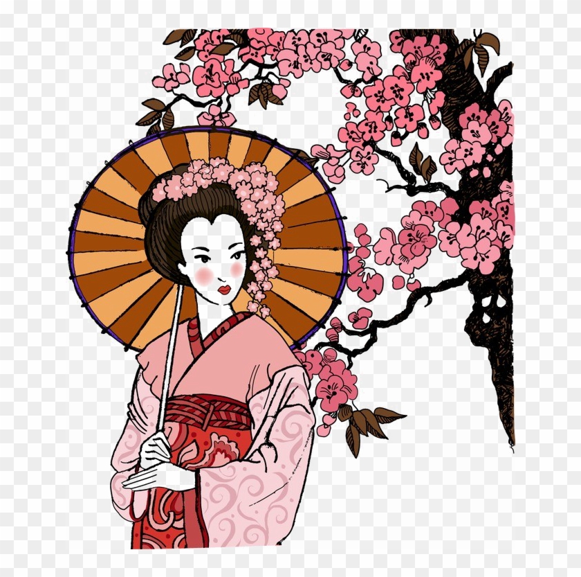 Japanese Elements Png Image - Female Japanese Geisha Art Clipart #3360995