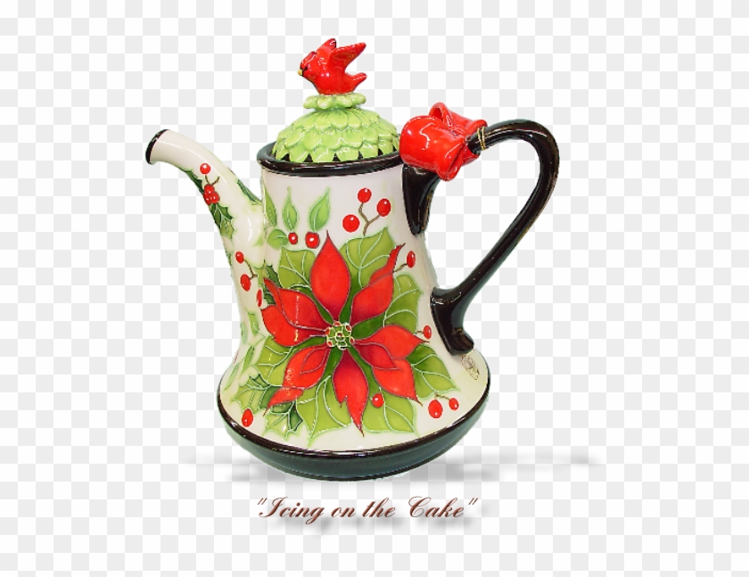Ceramic, Poinsetta, Teapot, 6 Cup - Teapot Clipart