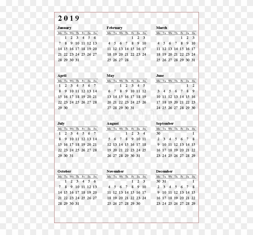 Free Png 2019 Calendar Png Pics Png Images Transparent - Annual Calendar 2019 Uk Clipart #3369921