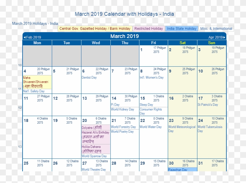 March 2019 Calendar India - March 2019 Calendar With Holidays India Clipart