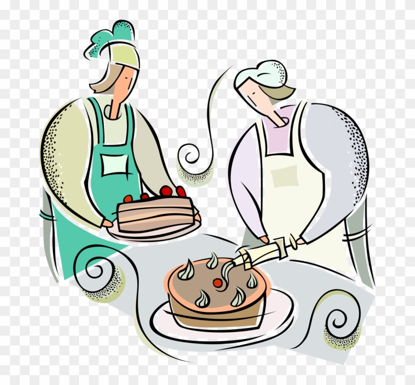 Vector Illustration Of Pastry Chef Decorating Cake - Concepto De Proyectos Productivos Clipart
