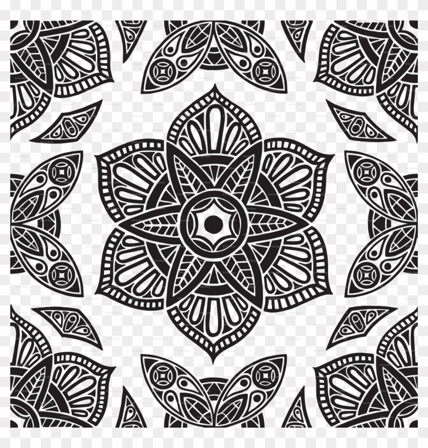Floral Mandala Black And White Wallpaper - Motif Clipart