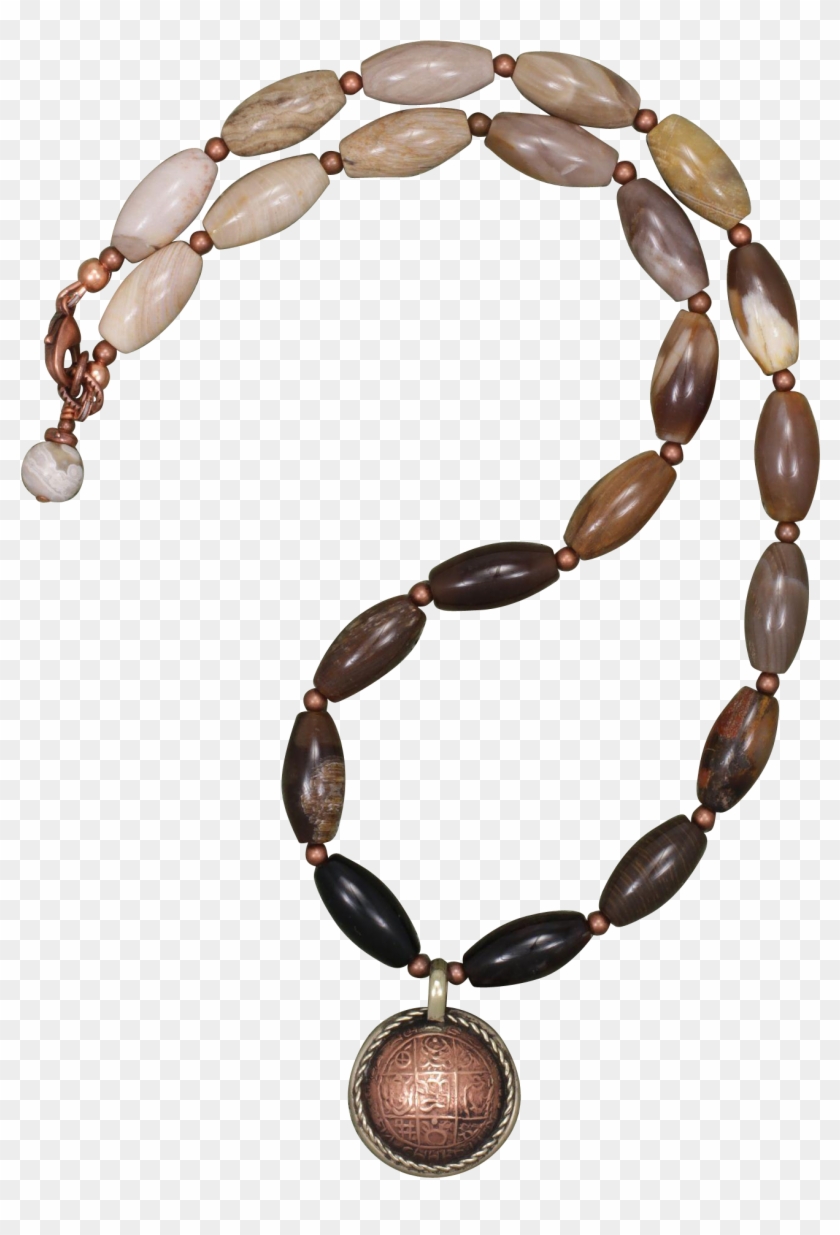 Wood Opalite And Nepalese Copper Coin Pendant Necklace - Necklace Clipart #3381062