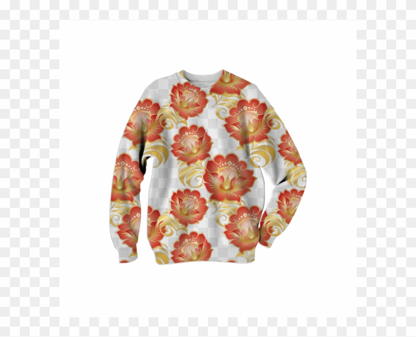 Large Abstract Flowers In Chinese Red & Gold Sweatshirt - Floral Design Clipart