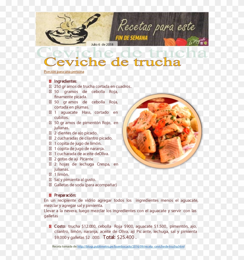 Ceviche De Trucha - Receta De Ceviche De Trucha Clipart
