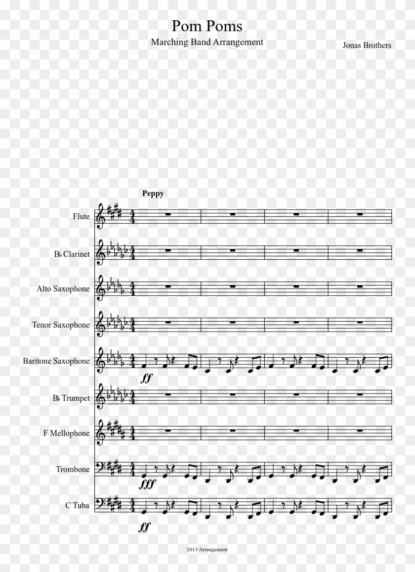 Pom Poms Sheet Music Composed By Jonas Brothers 1 Of - C Minor On Trumpet Clipart