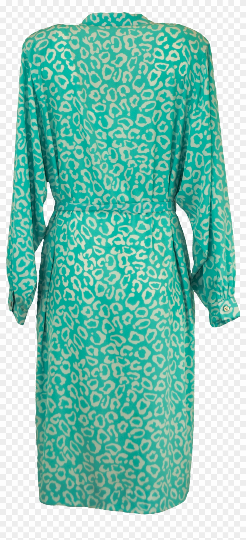 80's Light Blue And White Cheetah Print Button Up Dress - Day Dress Clipart