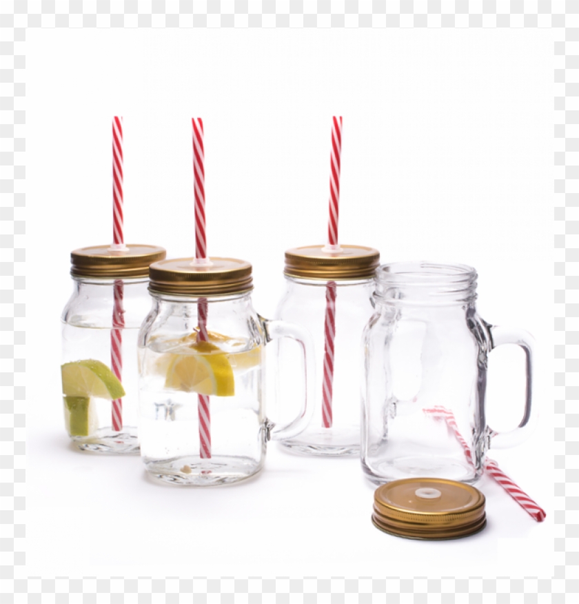 Mason Jar Pint Drinking Glasses With Lid And Straw - Jar Clipart #342353