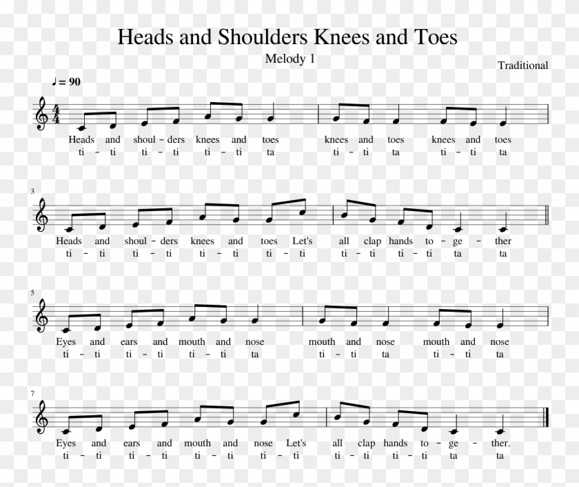 Heads And Shoulders Knees And Toes Sheet Music Composed - Sheet Music Clipart