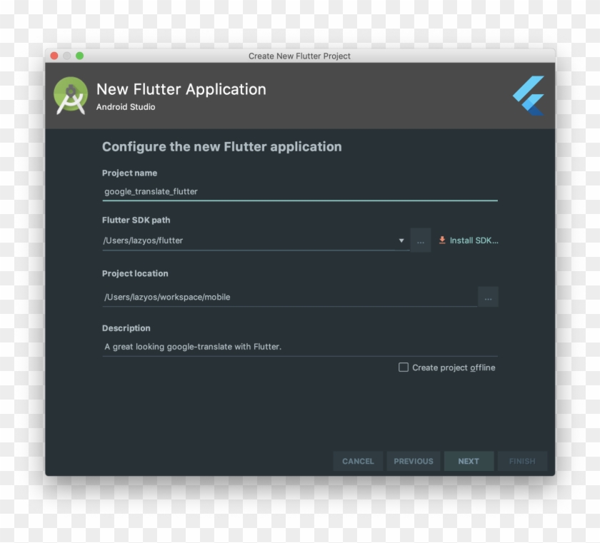 Creating a new flutter project signup page for android clipart