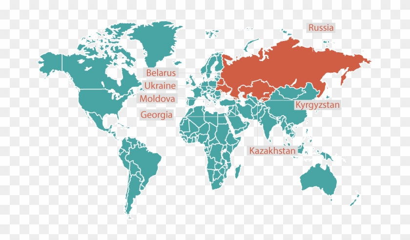 It Is Spoken In Countries Including Russia, Belarus, - World Map Clipart #3404683
