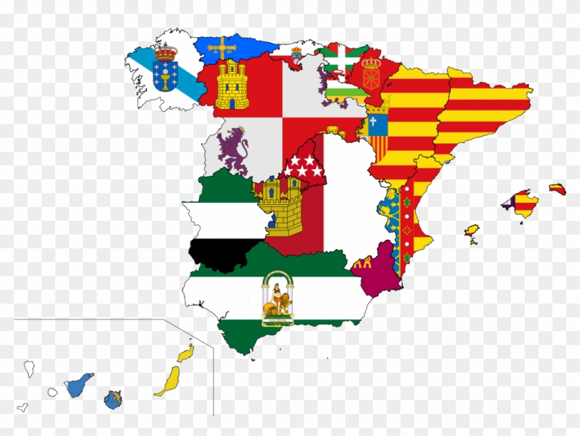 The Flag Of Spain, - Spain Regions Flag Map Clipart