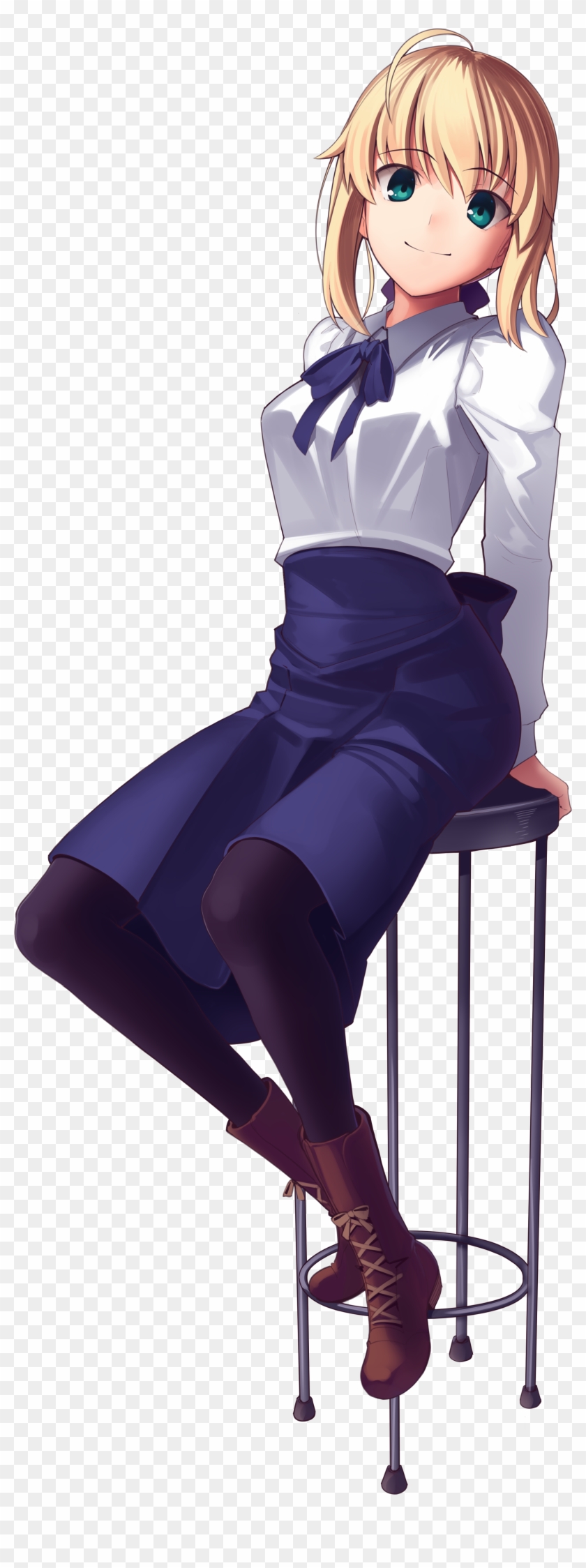 Saber Fate/stay Night Sitting Human Hair Color Cartoon - 4 Chan Pantyhose Clipart #3406783