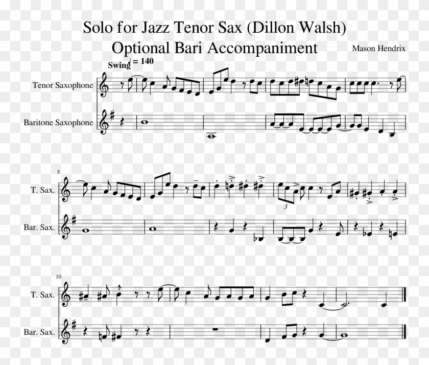 Solo For Jazz Tenor Sax Optional Bari Accompaniment - Saxophone Tenor Solo Musescore Clipart #3407232