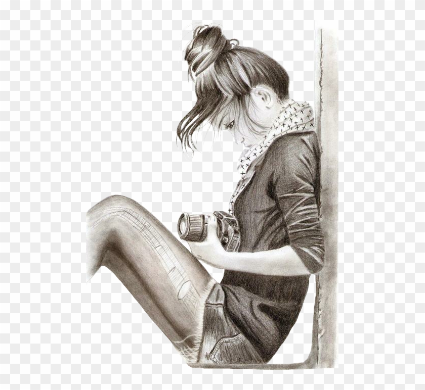 #chica #girl #fotógrafa #cámara #camera #drawing #dibujo - Realistic Girl With Long Hair Drawing Clipart